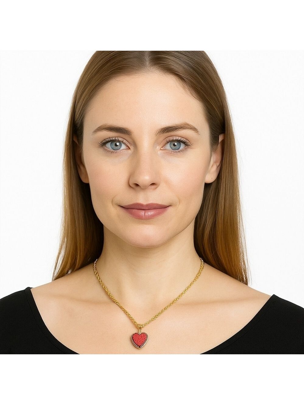 Handmade Dainty Jewlery Elegant Gold Yarn and Red Heart Pendant Crochet Necklace
